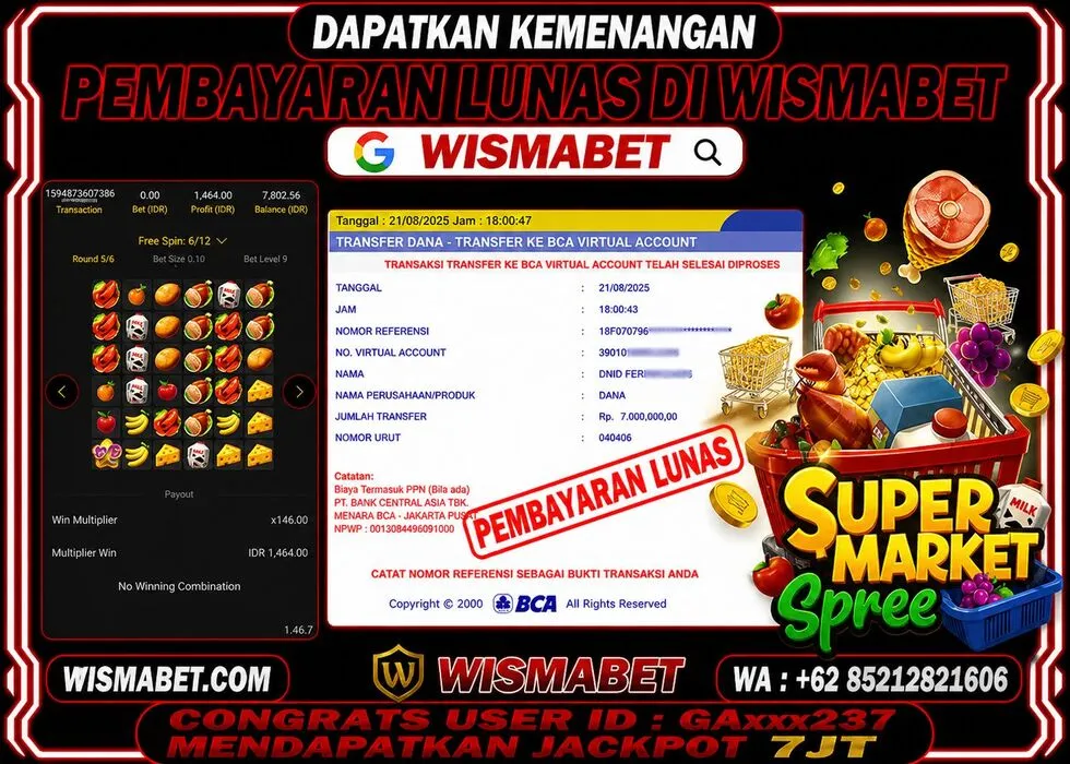 Wismabet - BUKTI KEMENANGAN Supermarket Spree Rp7,000,000,- LUNAS